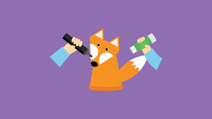 Fox with a knife and a megaphone. Vector illustration.
