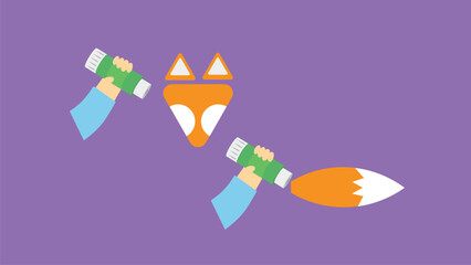 Hand holding a paint brush. Vector illustration in flat design style.