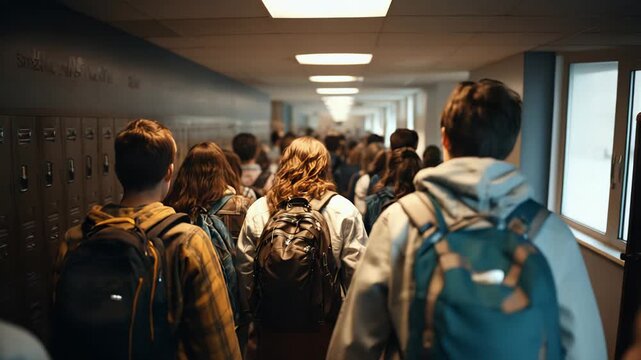 Students Swiftly Navigate Crowded Hallways During Busy Mornings