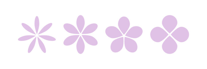 Minimal pastel lilac flower shapes with 8, 6, 5, and 4 petals, soft floral decorative elements perfect for modern design, branding, backgrounds, and spring themes © icons gate