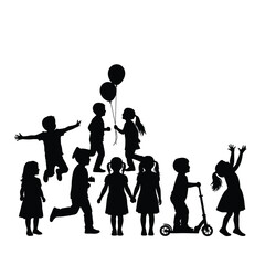 Obraz premium Silhouette of children playing