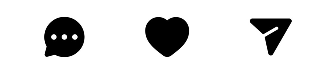 social media icons set with chat bubble, heart, like, comment, share, and send arrow symbols, for engagement and interaction, apps, UI, and messaging interfaces