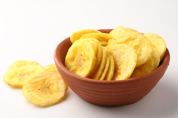 Banana chips is a deep-fried or dried,  crispy slice of banana. 