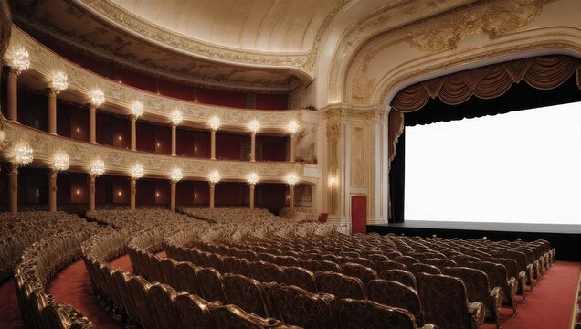 Grand Theater Interior with Empty Seats and Stage.