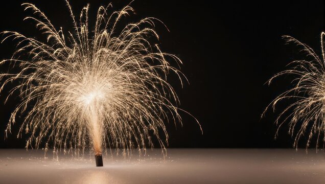 Golden Fireworks Display Against a Dark Night Sky.