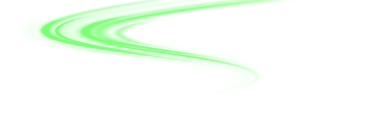 Fantasy swirling light ribbon with green glow and spark particles. Png
