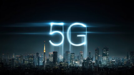 Fototapeta premium 5 g network technology cityscape at night