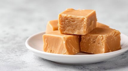 Caramel fudge pieces on plate