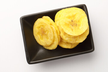 Banana chips is a deep-fried or dried,  crispy slice of banana. 