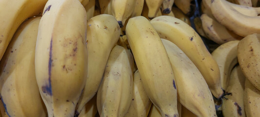 Bananas in a market stall, close-up, selective focus