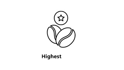 High quality coffee beans icon represents premium choice on white background or Roasted beans outline show star quality award label in studio scene