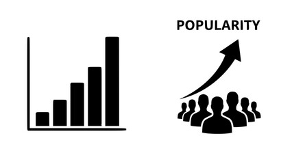 Increasing bar graph displays growth alongside group trending upward or rising business chart demonstrates popularity with growing crowd and arrow