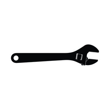Black adjustable wrench icon on transparent background