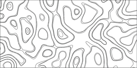Fototapeta premium Black and white abstract contour lines forming an organic, fluid, and irregular pattern on a white background, resembling topographic maps or cellular structures for diverse design applications