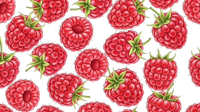 Vibrant raspberry pattern for summer designs, creating a fresh, delicious feel for backgrounds, textiles, and packaging, perfect for healthy food brands