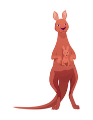 Kangaroo character posing. Adult kangaroo with pouch standing. Vector flat cartoon animal of australian fauna and wildlife, isolated on white background