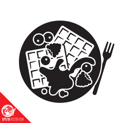Waffles with berry fruit and sauce on plate vector icon