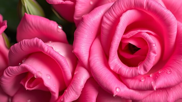 unanimity. Rose flowers with water droplets in botanical close-up, directional light on water drops. gardening catalogs, home-decor guides, designed for home decor and floral branding.