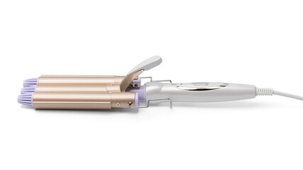 Hair styling device. Triple curling iron for creating curls. Hair styling