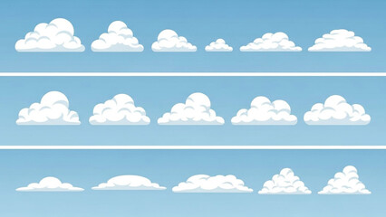 Fluffy clouds floating in a clear blue sky create a feeling of serenity and wonder, ideal for backgrounds, presentations, and children's designs