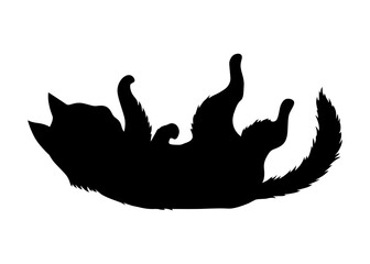 Cat silhouette. Black cat shape isolated on white background. Hand drawn illustration, flat design. Vector kitty plays
