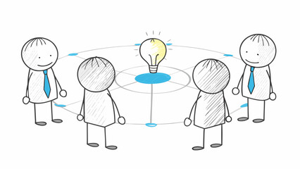 Fototapeta premium Business team brainstorming around innovative idea light bulb