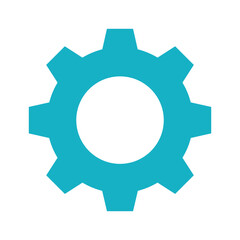 Blue gear icon on white background
