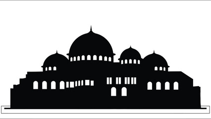A striking black silhouette of a grand mosque with multiple domes and detailed architecture silhouette © AL-AMIN