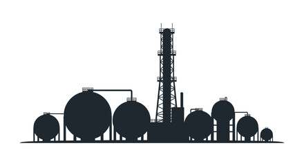 Industrial complex with large storage tanks and a distillation column a striking silhouette © AL-AMIN