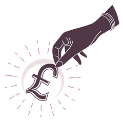 Hand controlling glowing euro symbol shadow white background