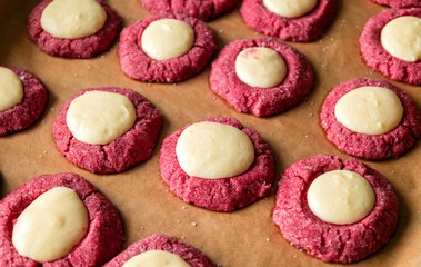 Freshly Baked Red Velvet Thumbprint Cookies with Cream Cheese Filling – Holiday Treat