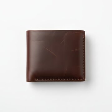 cartera de piel marr&oacute;n en fondo blanco