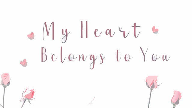 Vintage postcard style illustration with faded pink roses and hearts, romantic love message - Powered by Adobe