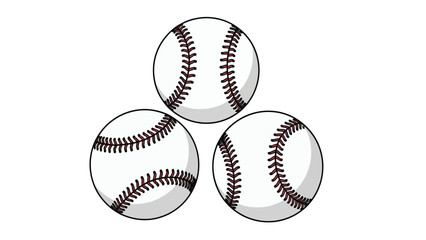 Three baseballs arranged in a triangular formation on a white background with black outlines and stitching.