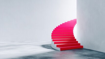 Red spiral staircase in minimalistic interior
