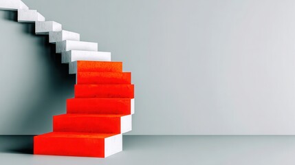Abstract red white staircase in minimalist interior design