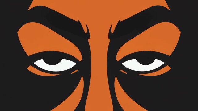 Intense vector illustration of wide, unsettling eyes, featuring a stark orange and black contrast that conveys a piercing gaze and deep, mysterious emotion in a stylized manner