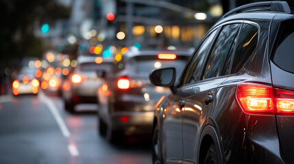 Traffic jam shown at intersection during rush hour, crossroad congestion, urban junction gridlock, peak commute time standstill, city traffic convergence, with copy space