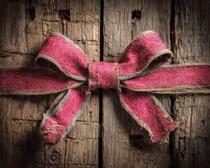 A Close Up Of A Red Ribbon Bow Tied On A Rustic Wooden Surface With A Glittery Textured Pattern