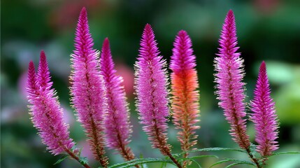 Vibrant pink celosia flowers blooming in garden