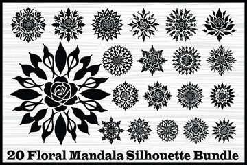 20 Floral Mandala Silhouette Bundle