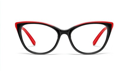 Cat eye glasses with red black frame view