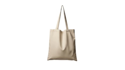 A simple, plain beige canvas tote bag with long handles, isolated on a white background, ready for customization or everyday use.  isolated on transparent background, png