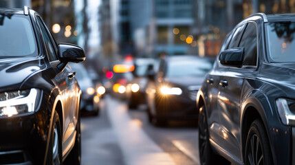 Naklejka premium Traffic jam or collapse in city street road, urban congestion crisis, metropolitan gridlock, vehicular standstill situation, transportation system breakdown, rush hour chaos, with copy space