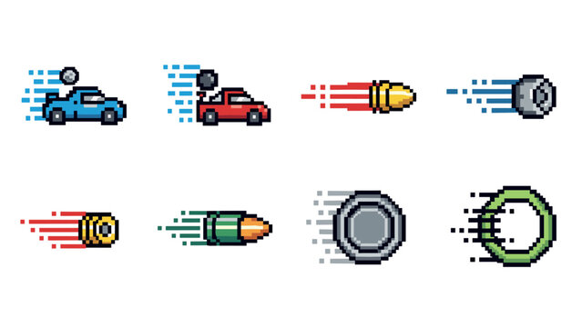Retro pixel art racing and projectiles collection