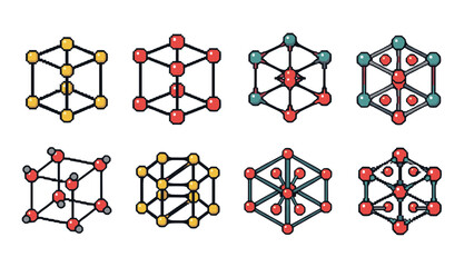 Pixel art geometric shapes: colorful 3d isometric designs