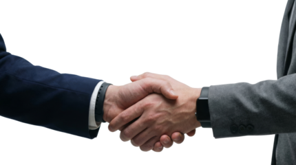 Professional handshake between two executives signaling agreement and collaboration in a business setting. isolated on transparent background, png	