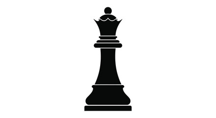 A striking black queen chess piece stands prominently against a white background a bold silhouette © AL-AMIN