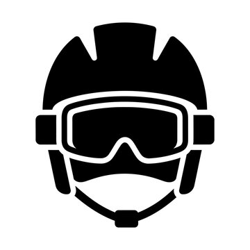 ski helmet with goggles glyph icon