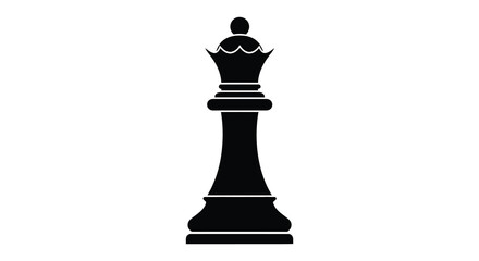 A striking black chess queen piece stands prominently against a plain white background silhouette © AL-AMIN